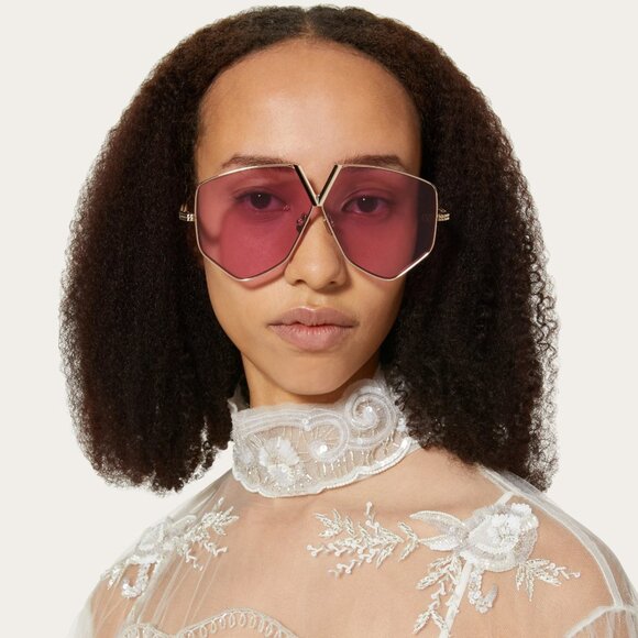 Valentino Women Sunglasses Titanium Gold Pink Oversized Aviator V - HEXAGON - Picture 13 of 14